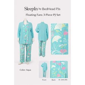 SleepIn by BedHead PJs Floating Fans 3-Piece Pajama Set Aqua Plus 3X 26W-28W NEW
